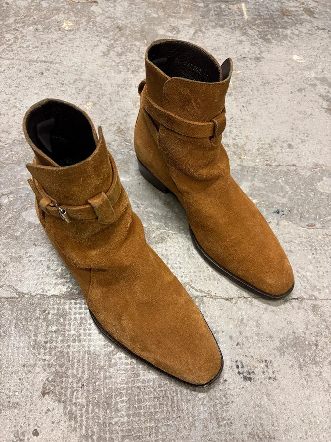 Saint Laurent Camel Suede High Ankle Boots RvCQPGA 3