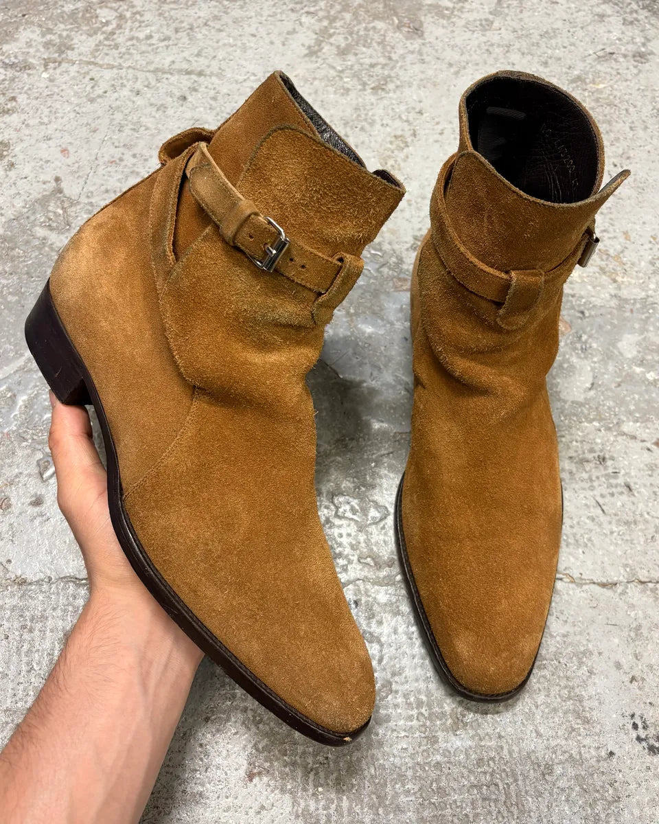 Saint Laurent Camel Suede High Ankle Boots RvCQPGA 0