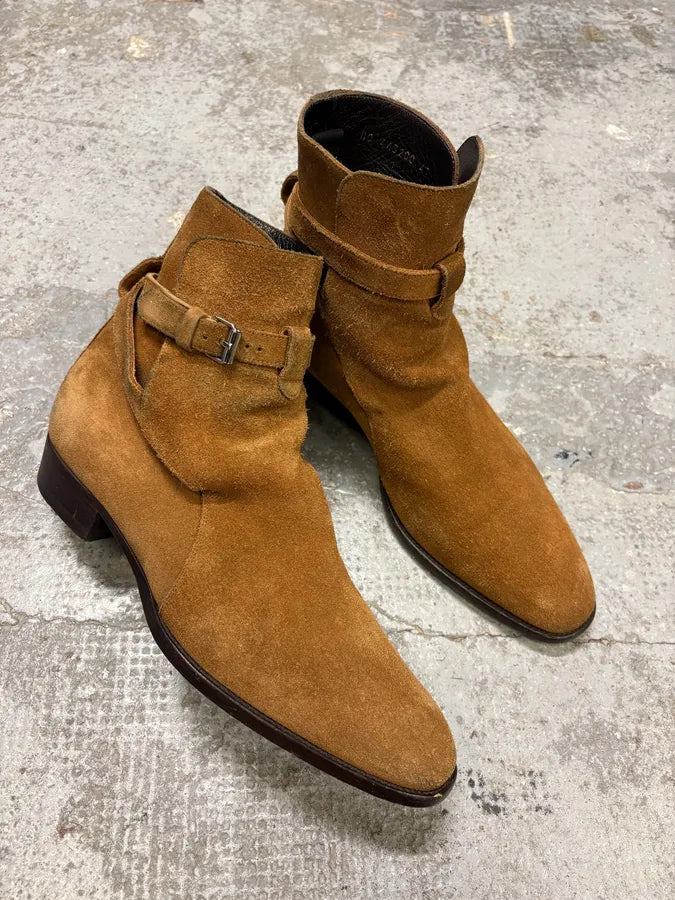 Saint Laurent Camel Suede High Ankle Boots RvCQPGA 4