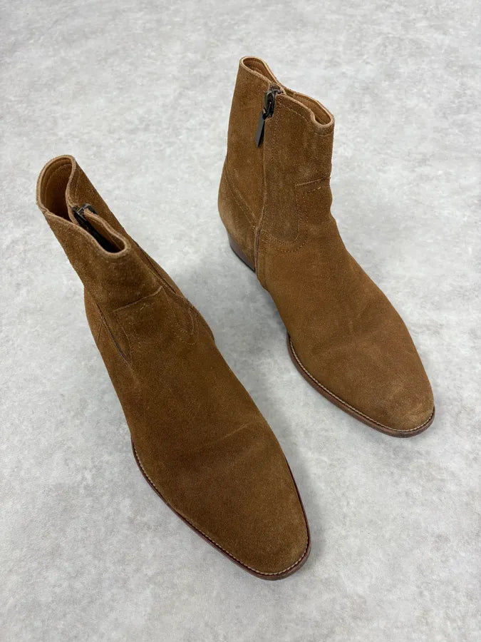 Saint Laurent Camel Suede Leather Ankle Boots SBlFbks 3