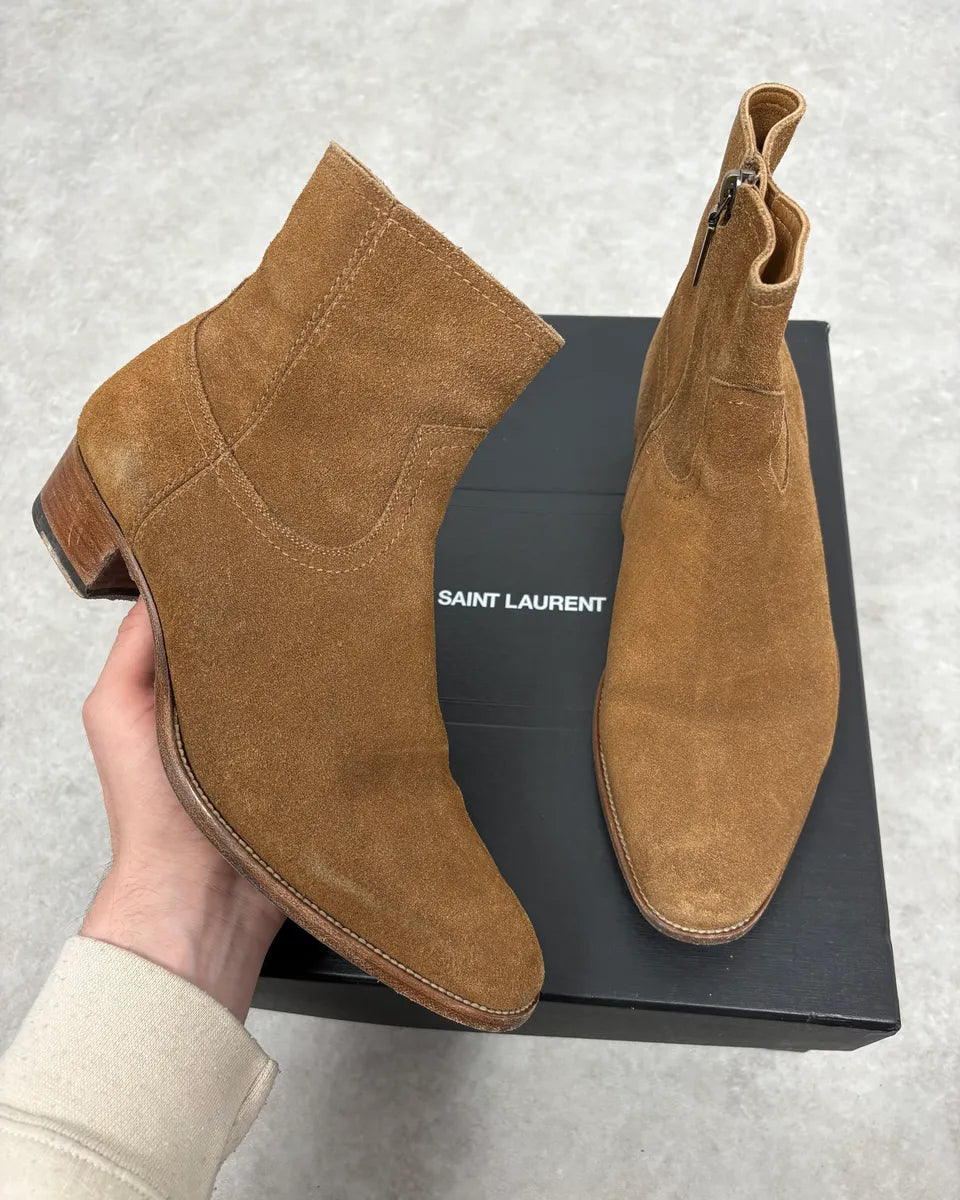 Saint Laurent Camel Suede Leather Ankle Boots SBlFbks 0