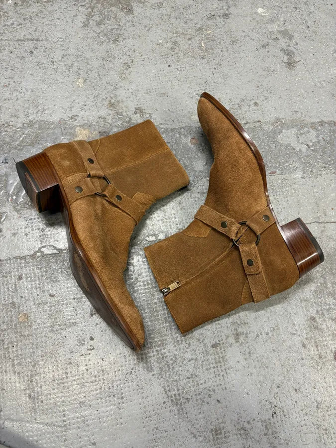 Saint Laurent Camel Suede Leather Ankle Cowboy Boots jROCzur 5