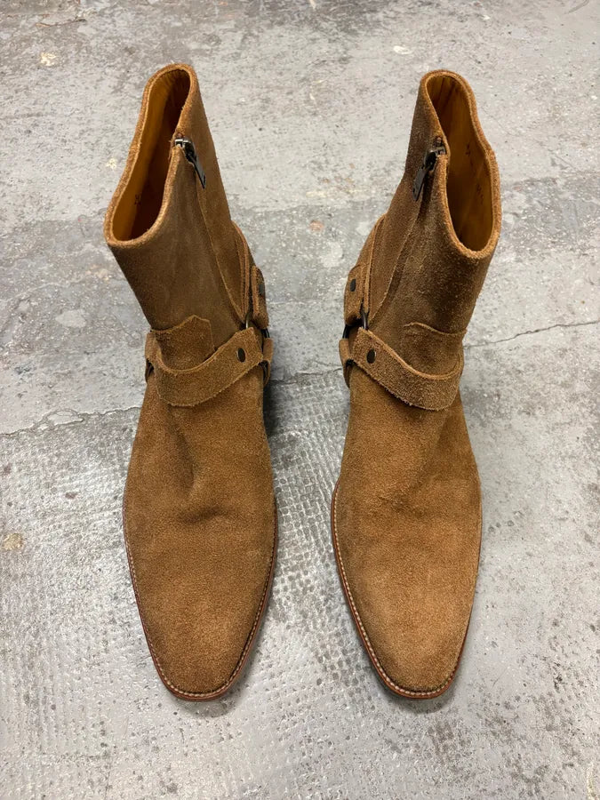 Saint Laurent Camel Suede Leather Ankle Cowboy Boots jROCzur 1