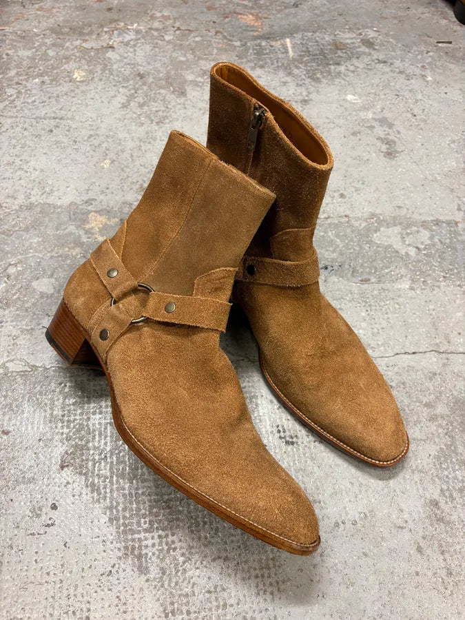 Saint Laurent Camel Suede Leather Ankle Cowboy Boots jROCzur 4