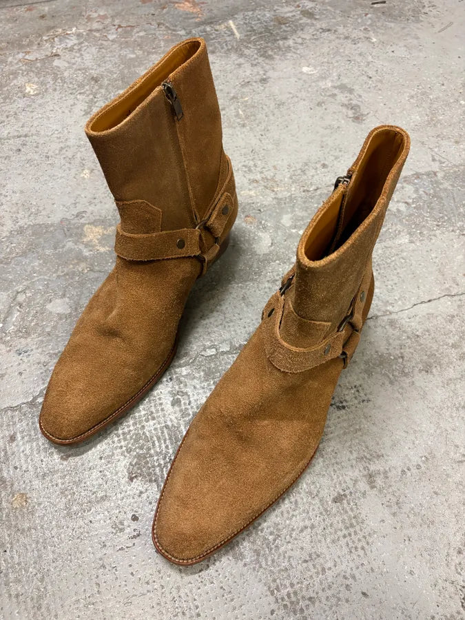 Saint Laurent Camel Suede Leather Ankle Cowboy Boots jROCzur 2
