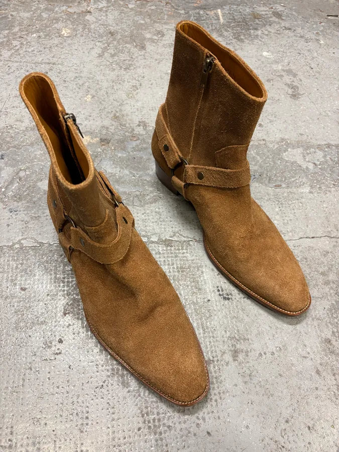 Saint Laurent Camel Suede Leather Ankle Cowboy Boots jROCzur 3