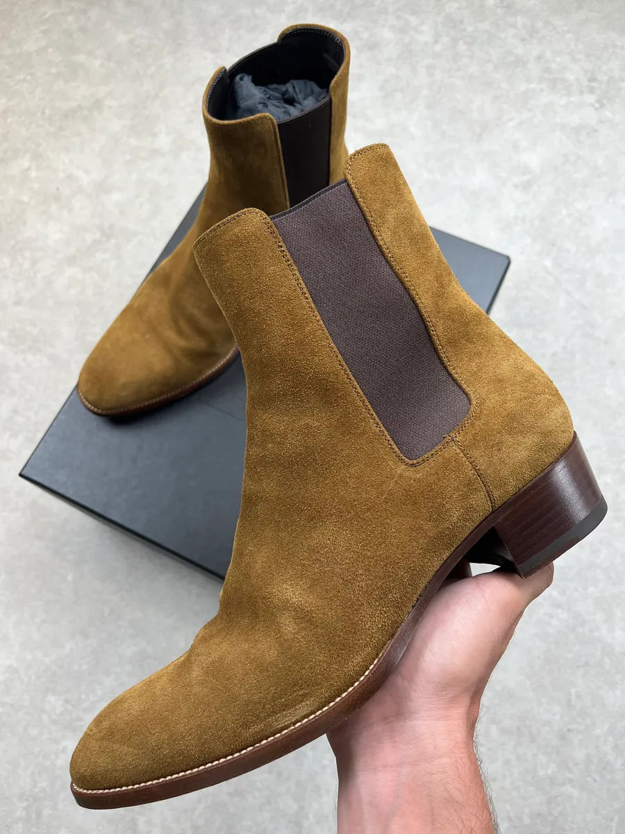 Saint Laurent Camel Suede Wyatt Chelsea Boots wqRKOTt 0