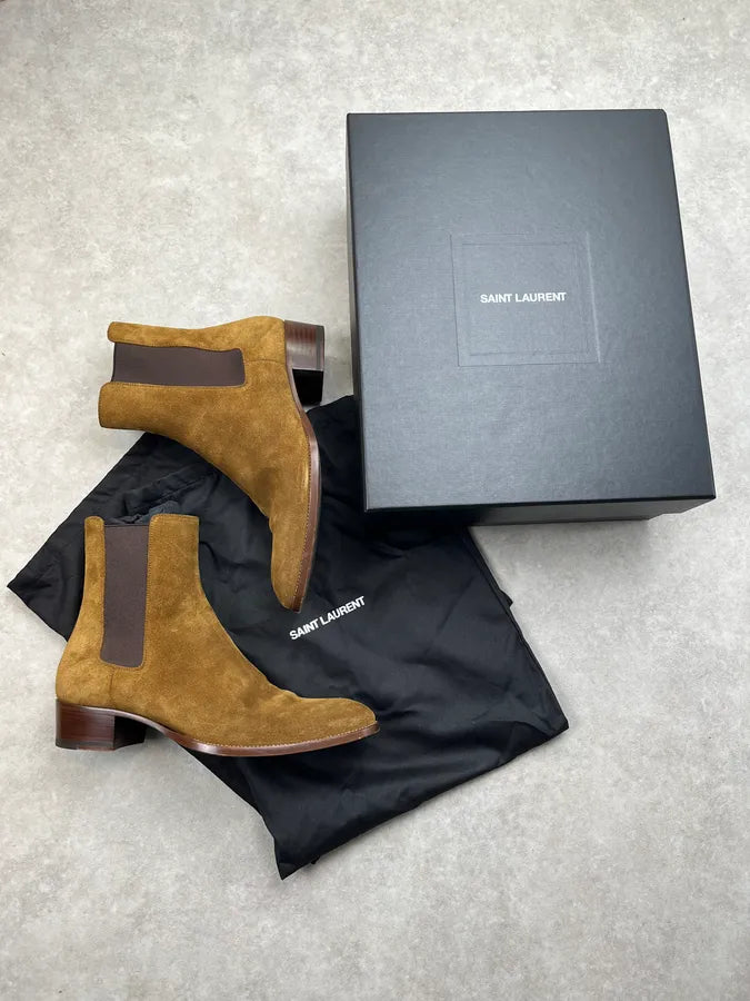 Saint Laurent Camel Suede Wyatt Chelsea Boots wqRKOTt 9
