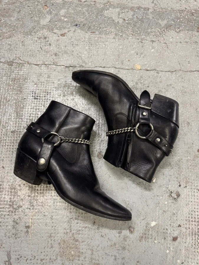 Saint Laurent Cowboy Ankle Leather Black Boots CVDbEWh 1