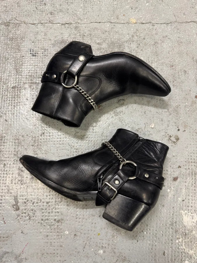 Saint Laurent Cowboy Ankle Leather Black Boots CVDbEWh 4