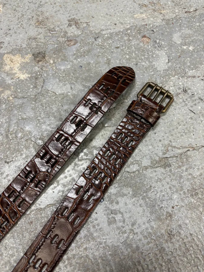 Saint Laurent Crocodile Effect Brown Leather Belt (OS) IMYCiyo 3