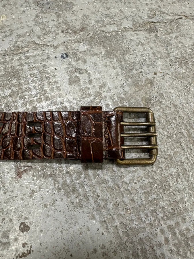Saint Laurent Crocodile Effect Brown Leather Belt (OS) IMYCiyo 5