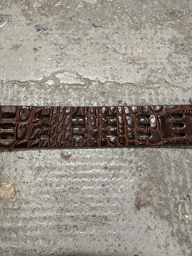 Saint Laurent Crocodile Effect Brown Leather Belt (OS) IMYCiyo 6