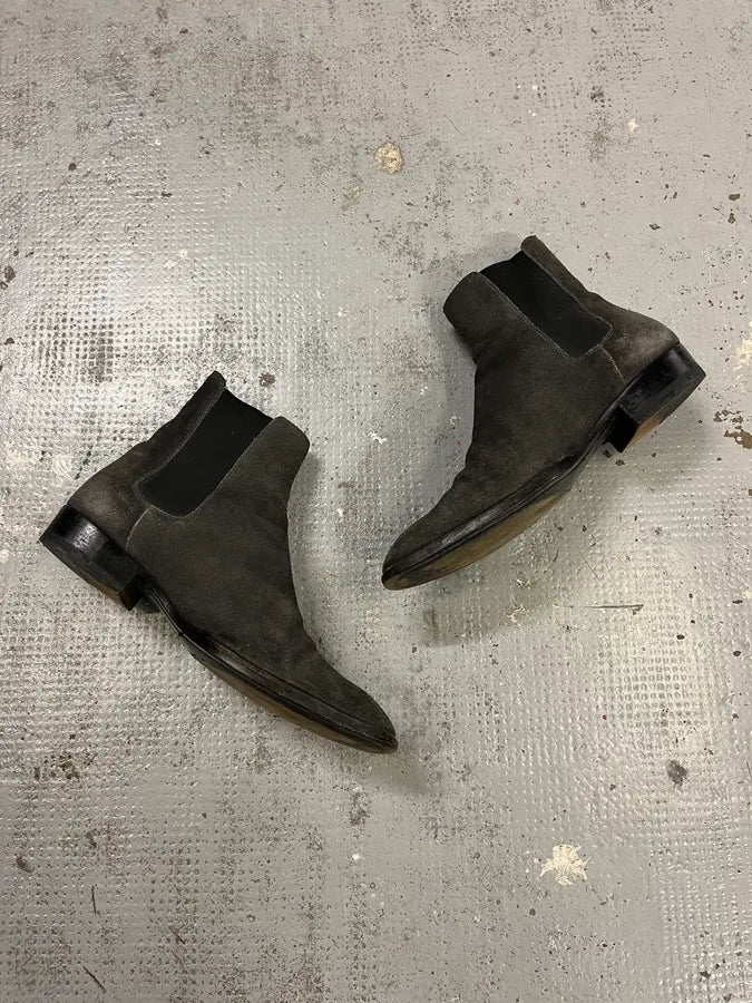 Saint Laurent Dark Grey Suede Chelsea Boots SopdhUA 4