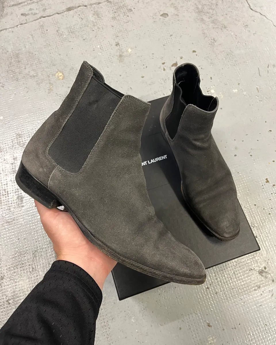 Saint Laurent Dark Grey Suede Chelsea Boots SopdhUA 0