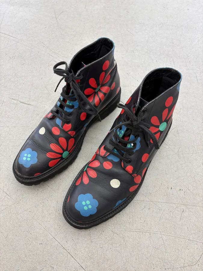 2010s Saint Laurent Black Floral Leather Combat Boots  yowbSaE 2