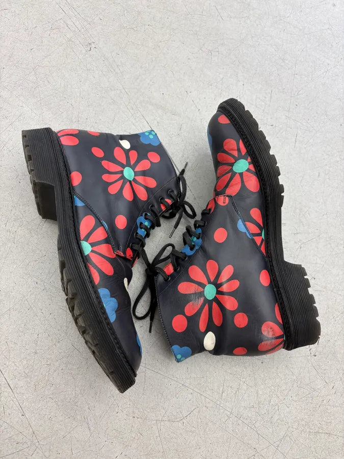 2010s Saint Laurent Black Floral Leather Combat Boots  yowbSaE 5