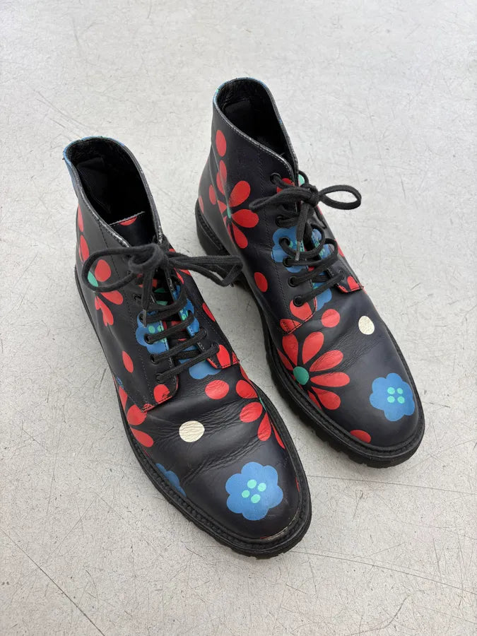2010s Saint Laurent Black Floral Leather Combat Boots  yowbSaE 3