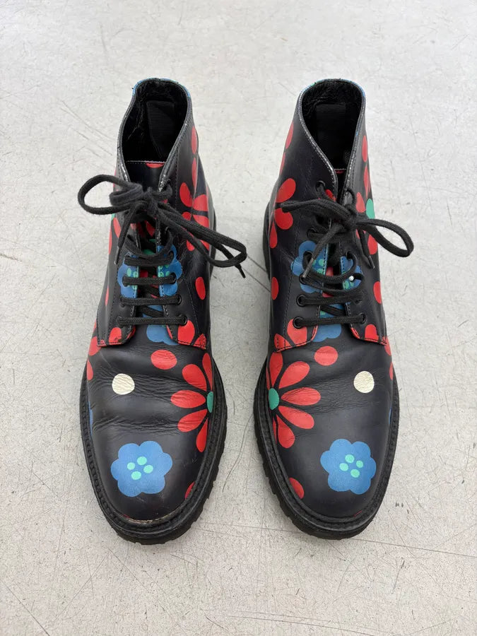 2010s Saint Laurent Black Floral Leather Combat Boots  yowbSaE 1
