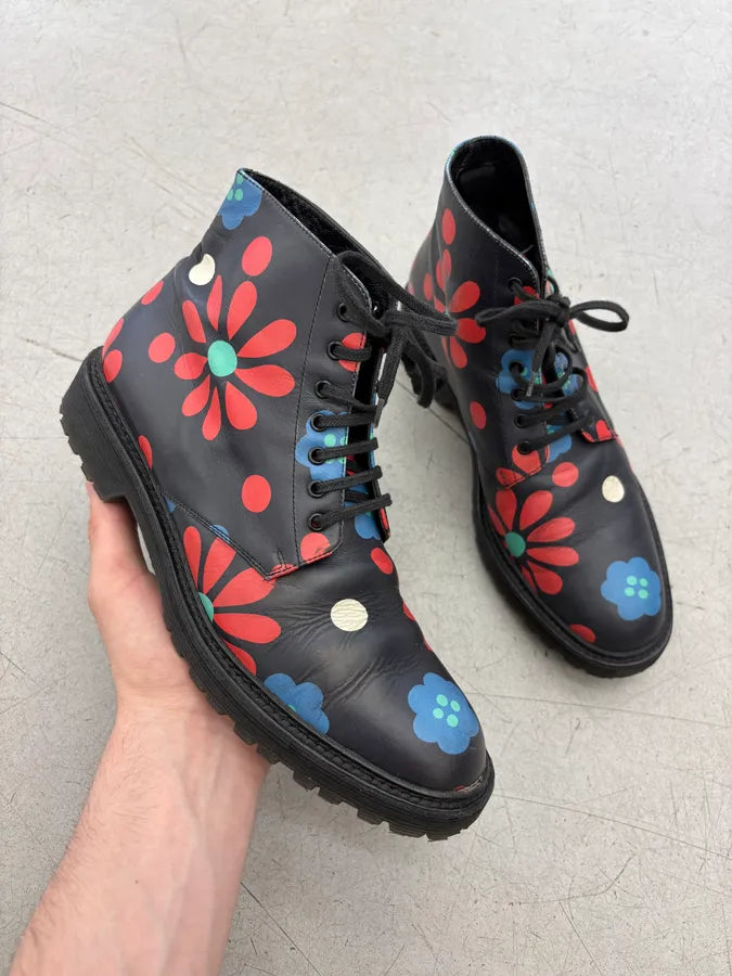 2010s Saint Laurent Black Floral Leather Combat Boots  yowbSaE 0