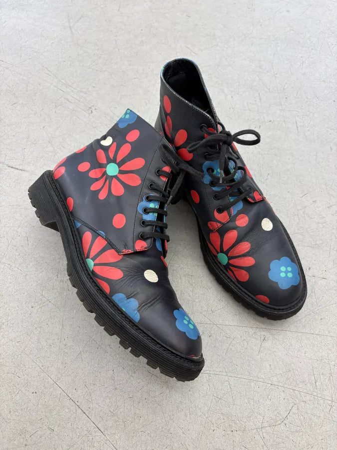 2010s Saint Laurent Black Floral Leather Combat Boots  yowbSaE 4
