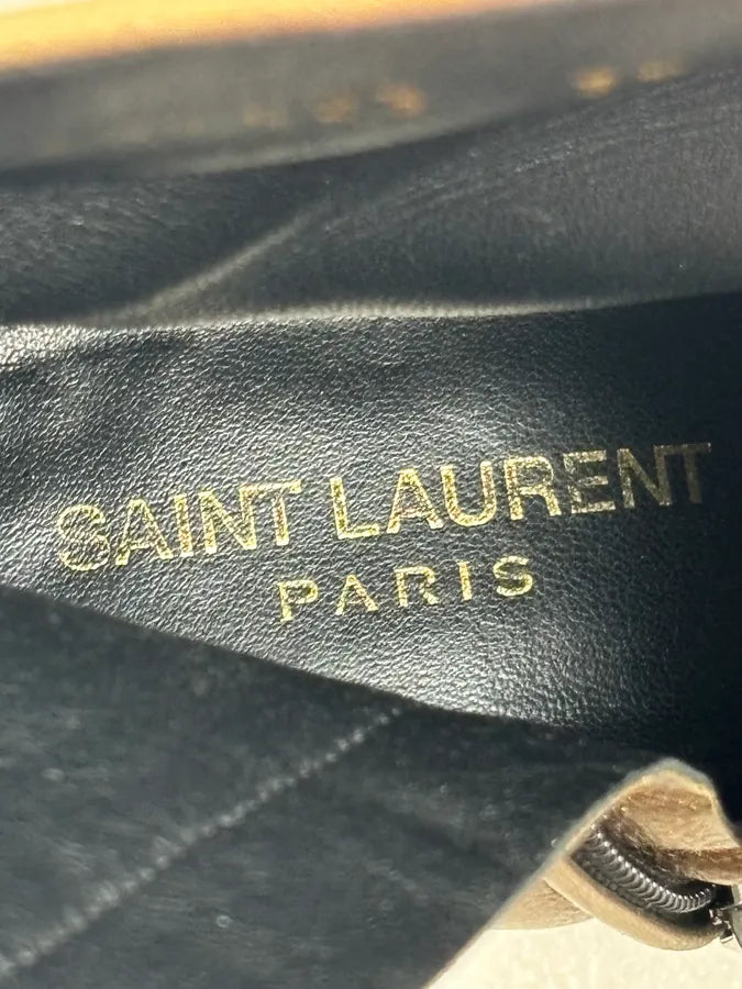 Saint Laurent Gold Leather Ruched Block Heel Bootie IwHWqzz 15