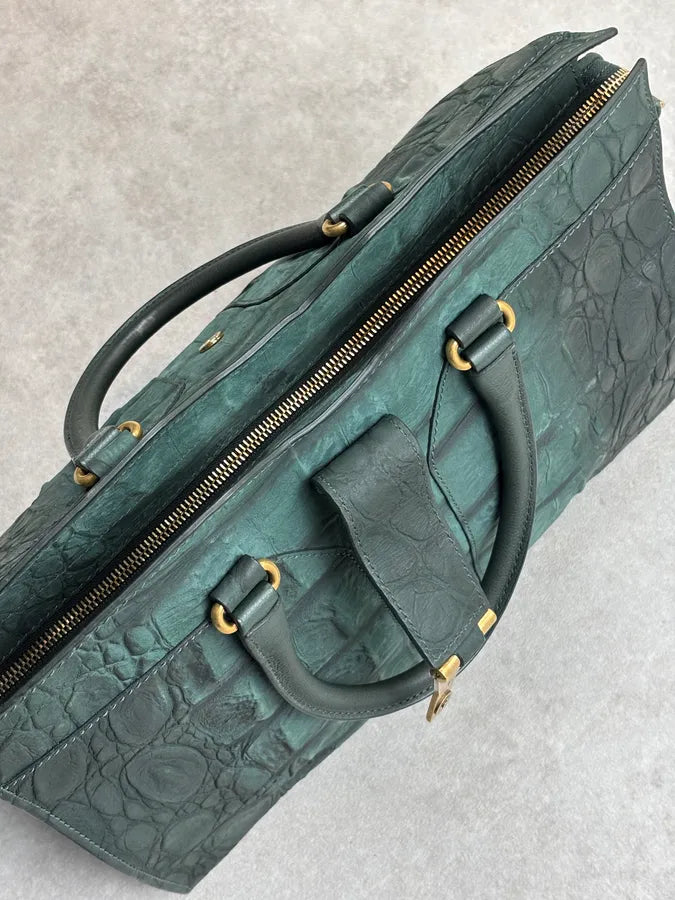 AW2011 Yves Saint Laurent Green Leather Crocodile Effect Shoulder Bag tJWrQqr 15