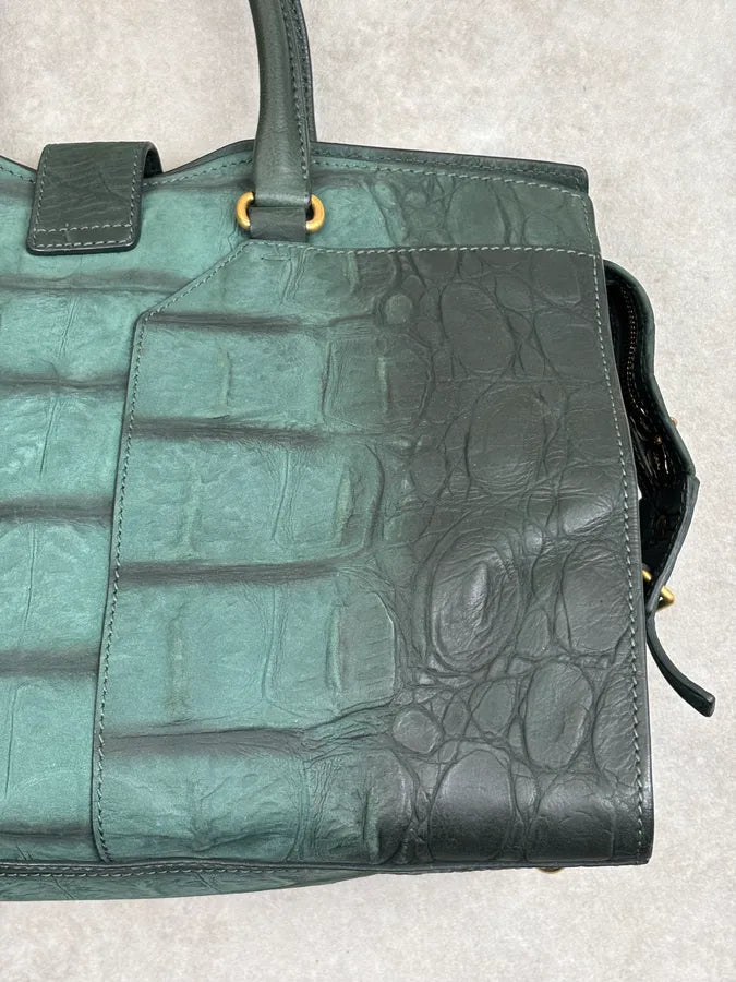 AW2011 Yves Saint Laurent Green Leather Crocodile Effect Shoulder Bag tJWrQqr 11