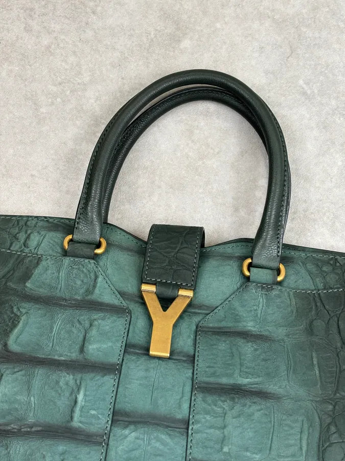 AW2011 Yves Saint Laurent Green Leather Crocodile Effect Shoulder Bag tJWrQqr 4