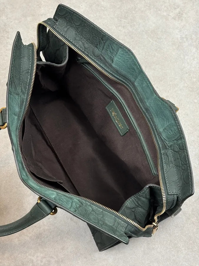 AW2011 Yves Saint Laurent Green Leather Crocodile Effect Shoulder Bag tJWrQqr 14