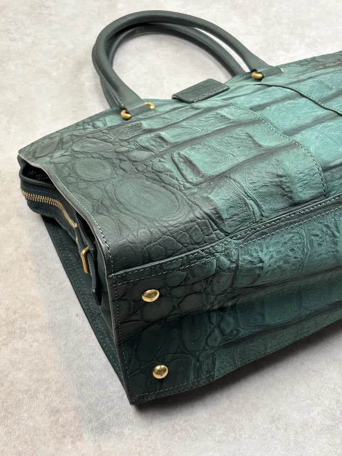 AW2011 Yves Saint Laurent Green Leather Crocodile Effect Shoulder Bag tJWrQqr 13