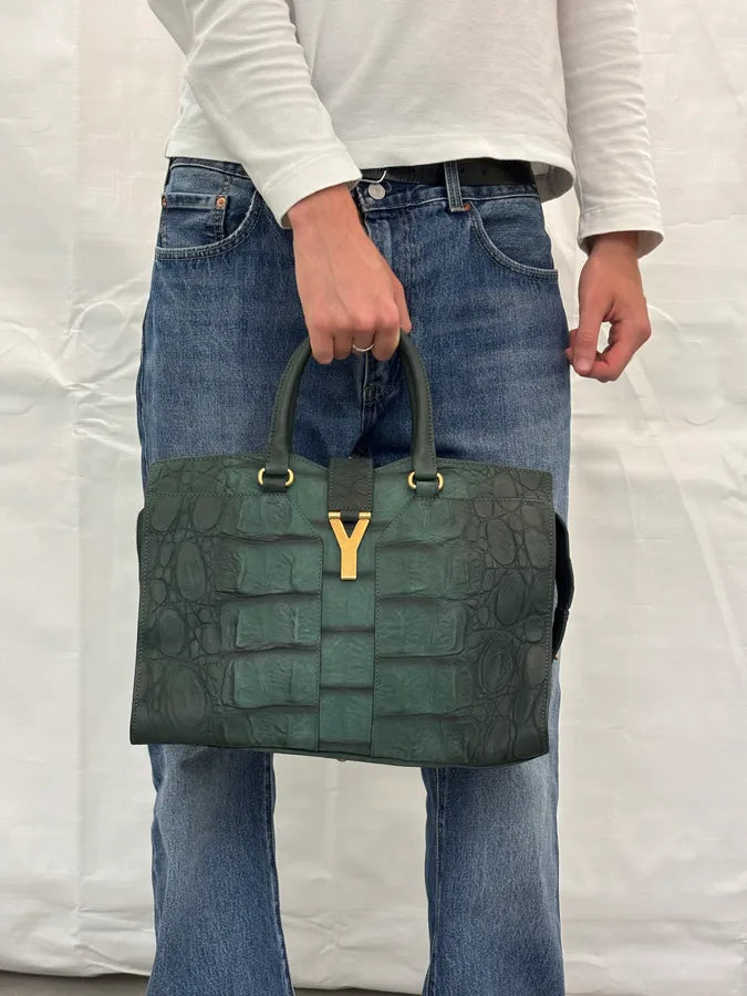 AW2011 Yves Saint Laurent Green Leather Crocodile Effect Shoulder Bag tJWrQqr 2