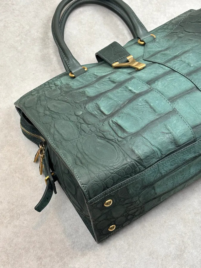 AW2011 Yves Saint Laurent Green Leather Crocodile Effect Shoulder Bag tJWrQqr 5