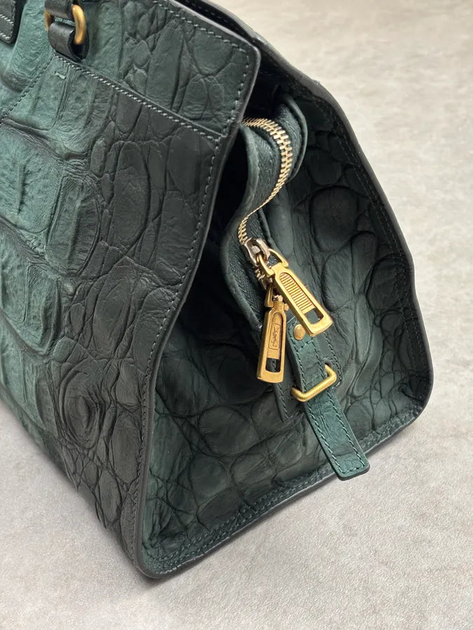 AW2011 Yves Saint Laurent Green Leather Crocodile Effect Shoulder Bag tJWrQqr 8