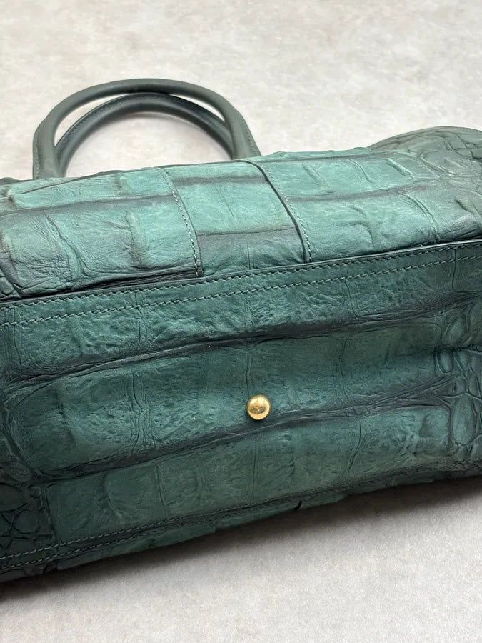 AW2011 Yves Saint Laurent Green Leather Crocodile Effect Shoulder Bag tJWrQqr 7