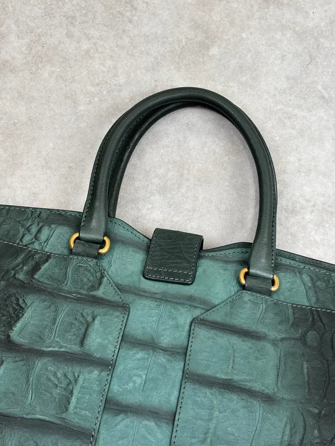AW2011 Yves Saint Laurent Green Leather Crocodile Effect Shoulder Bag tJWrQqr 9