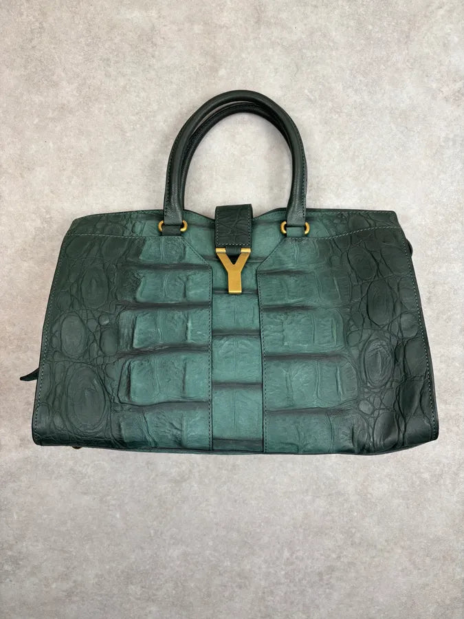 AW2011 Yves Saint Laurent Green Leather Crocodile Effect Shoulder Bag tJWrQqr 3