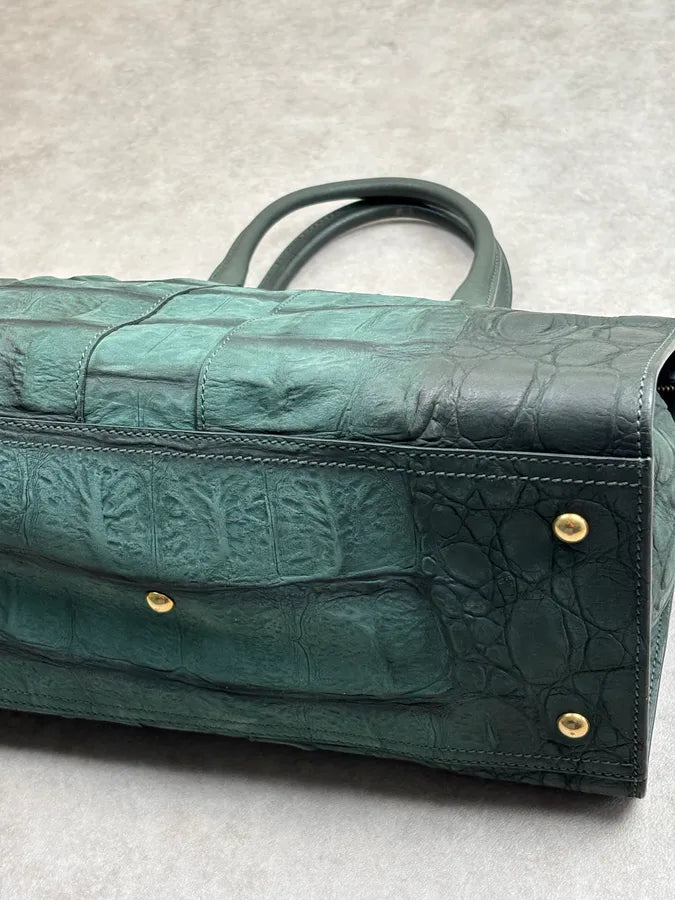 AW2011 Yves Saint Laurent Green Leather Crocodile Effect Shoulder Bag tJWrQqr 12