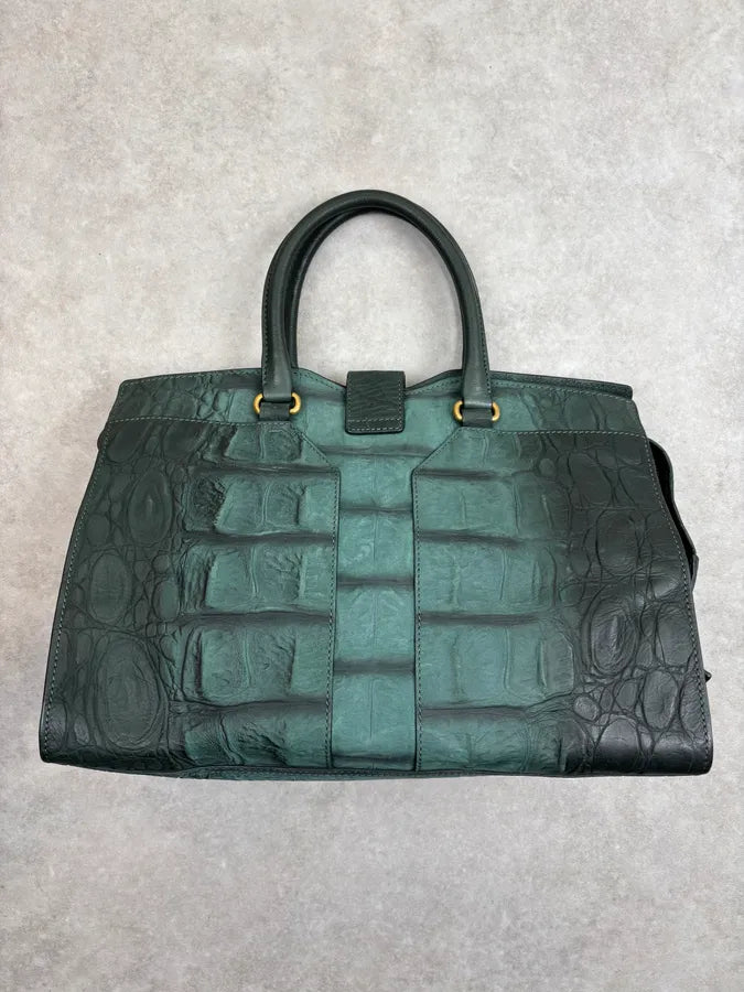AW2011 Yves Saint Laurent Green Leather Crocodile Effect Shoulder Bag tJWrQqr 10