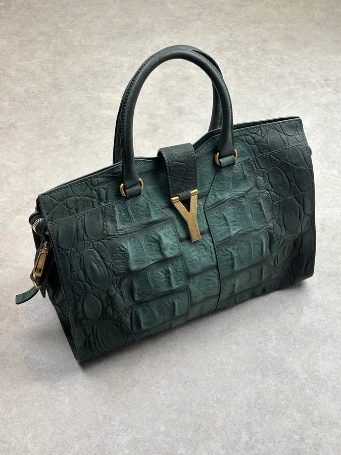 AW2011 Yves Saint Laurent Green Leather Crocodile Effect Shoulder Bag tJWrQqr 0
