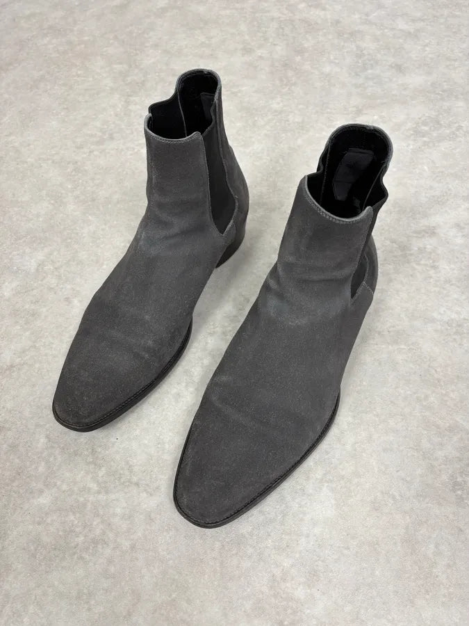 Saint Laurent Grey Suede Chelsea Leather Boots TwAejdJ 2