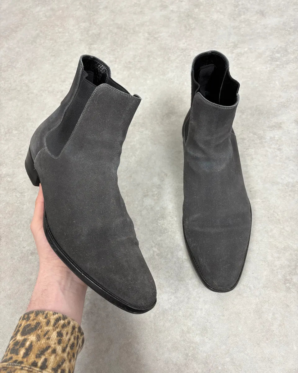 Saint Laurent Grey Suede Chelsea Leather Boots TwAejdJ 0