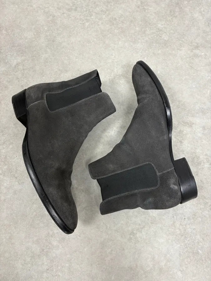 Saint Laurent Grey Suede Chelsea Leather Boots TwAejdJ 5