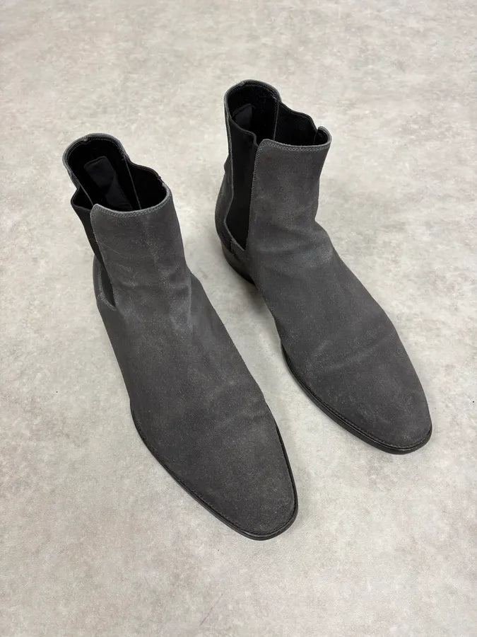 Saint Laurent Grey Suede Chelsea Leather Boots TwAejdJ 3