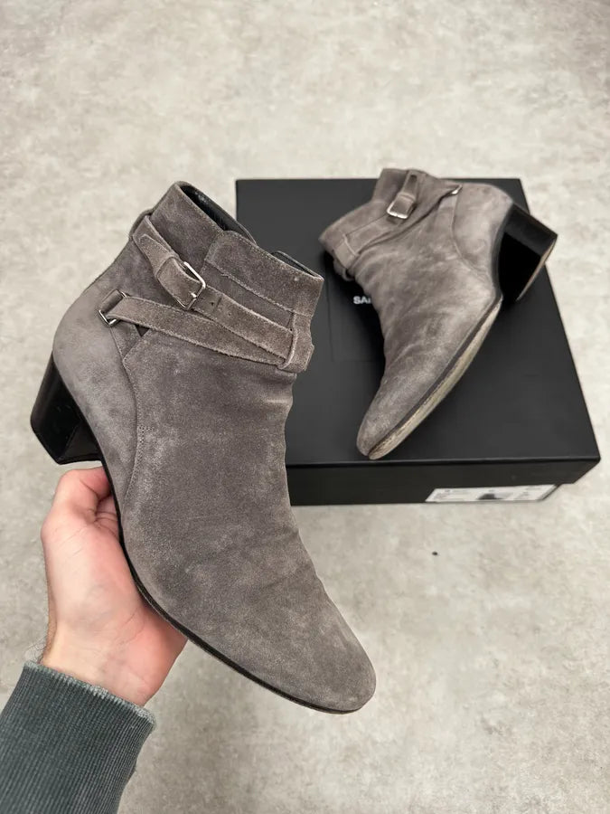 Saint Laurent Grey Suede Jodhpur Boots MZEMjBu 0
