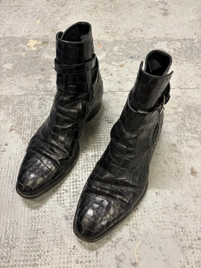 Saint Laurent Jodhpur Black Crocodile Leather Boots sAiFAbb 2