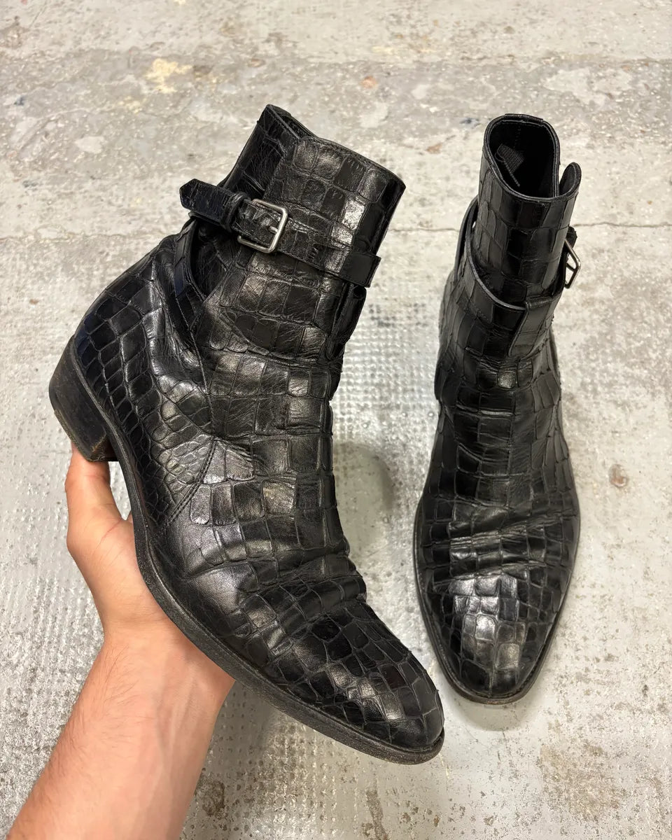 Saint Laurent Jodhpur Black Crocodile Leather Boots sAiFAbb 0