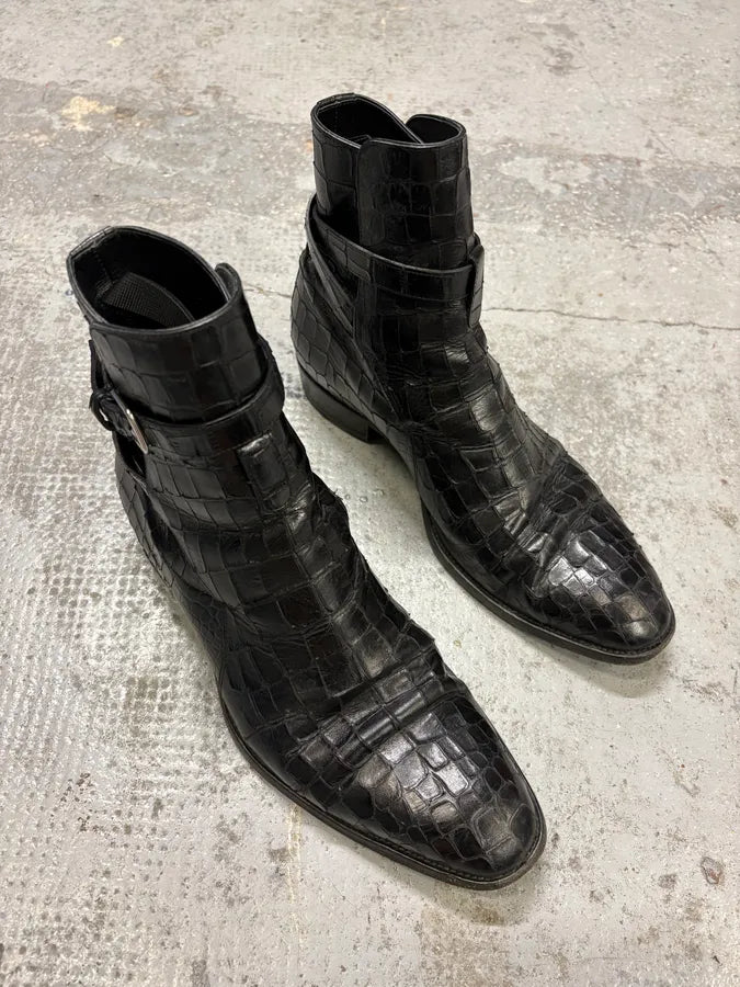 Saint Laurent Jodhpur Black Crocodile Leather Boots sAiFAbb 3