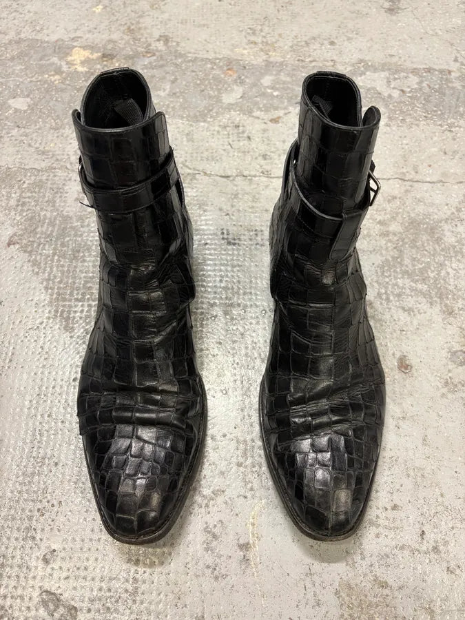 Saint Laurent Jodhpur Black Crocodile Leather Boots sAiFAbb 1