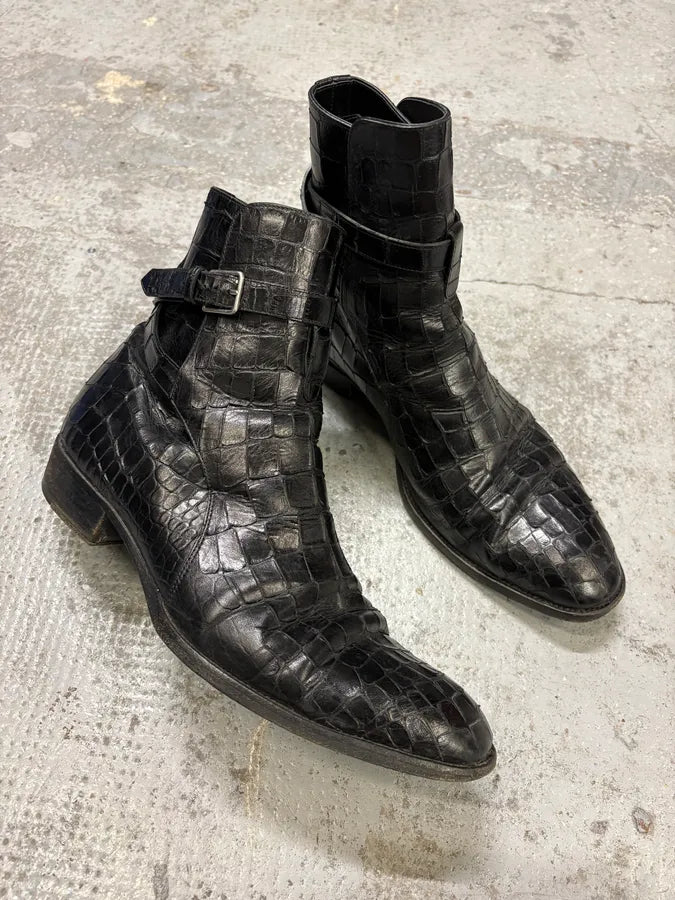 Saint Laurent Jodhpur Black Crocodile Leather Boots sAiFAbb 4